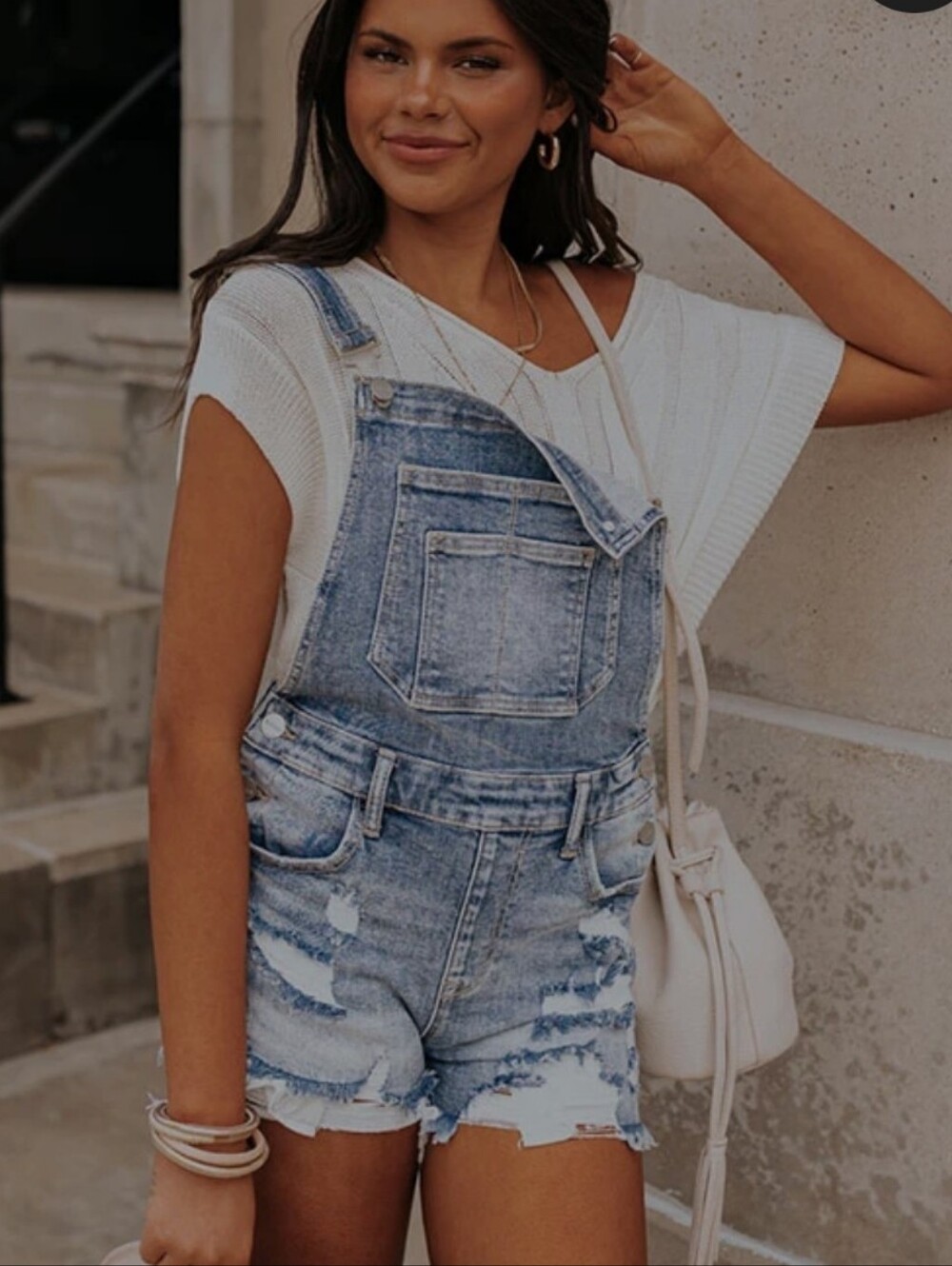 GEMINI RISEN SHORT OVERALLS - ACID WASH Distressed Size L Zoe